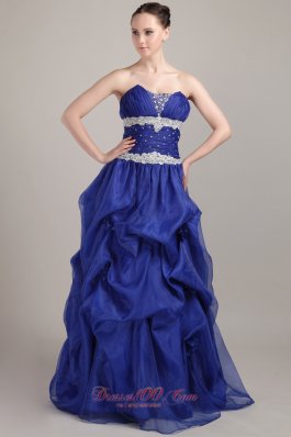 Tie Back Royal Applique Beaded Prom Gown Pick-ups