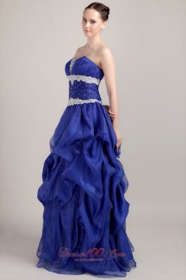 Tie Back Royal Applique Beaded Prom Gown Pick-ups