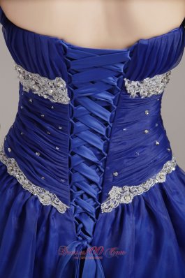 Tie Back Royal Applique Beaded Prom Gown Pick-ups