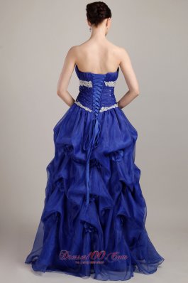 Tie Back Royal Applique Beaded Prom Gown Pick-ups