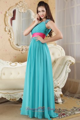 Asymmetrical Sashed One Shoulder Prom Dress Beaded