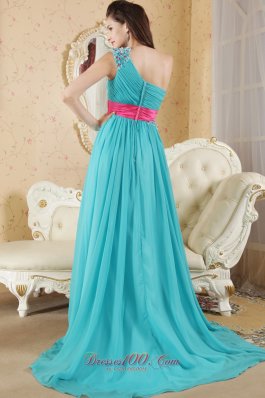 Asymmetrical Sashed One Shoulder Prom Dress Beaded