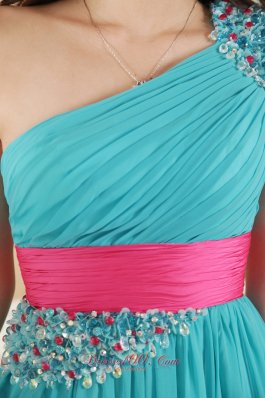 Asymmetrical Sashed One Shoulder Prom Dress Beaded