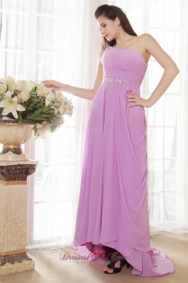 High-low One Shoulder Lavender Drapped Prom Gown Dress