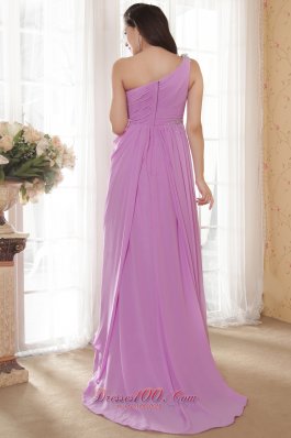 High-low One Shoulder Lavender Drapped Prom Gown Dress