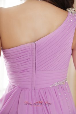 High-low One Shoulder Lavender Drapped Prom Gown Dress