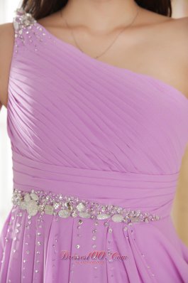 High-low One Shoulder Lavender Drapped Prom Gown Dress