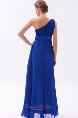 Ankle Length One Shouldre Royal Beaded Prom Dress