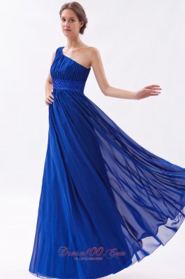 Ankle Length One Shouldre Royal Beaded Prom Dress