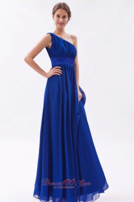 Ankle Length One Shouldre Royal Beaded Prom Dress