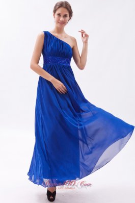 Ankle Length One Shouldre Royal Beaded Prom Dress