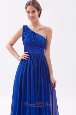 Ankle Length One Shouldre Royal Beaded Prom Dress