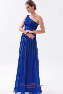 Ankle Length One Shouldre Royal Beaded Prom Dress