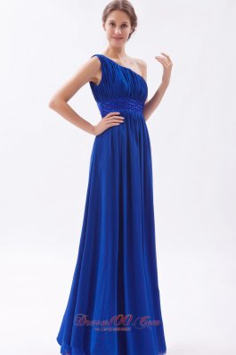 Ankle Length One Shouldre Royal Beaded Prom Dress