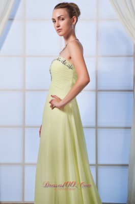 Brush Train Yellow Green Beaded Dress for Prom