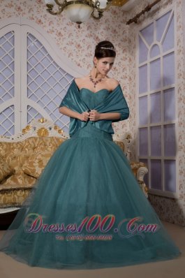 Peacock Green Mermaid Brush Train Tulle Prom Dress