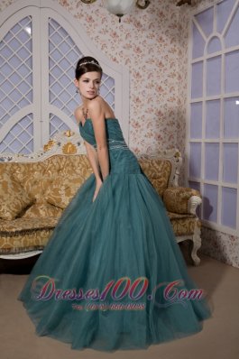 Peacock Green Mermaid Brush Train Tulle Prom Dress