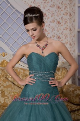 Peacock Green Mermaid Brush Train Tulle Prom Dress