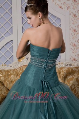 Peacock Green Mermaid Brush Train Tulle Prom Dress