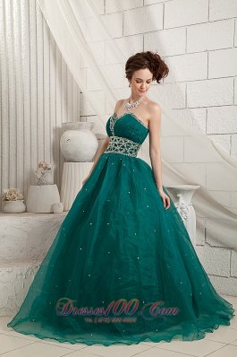 Bubbled Green Beads Decorate Organza Quinceanera dress