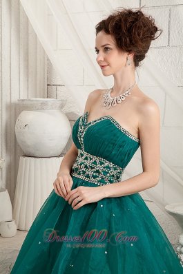 Bubbled Green Beads Decorate Organza Quinceanera dress