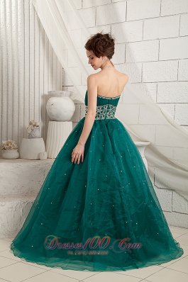 Bubbled Green Beads Decorate Organza Quinceanera dress