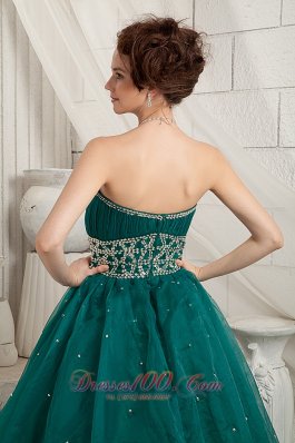 Bubbled Green Beads Decorate Organza Quinceanera dress