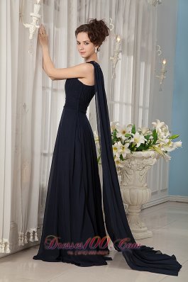 Watteau Train Navy One Shoulder Mother Of The Bride Dress