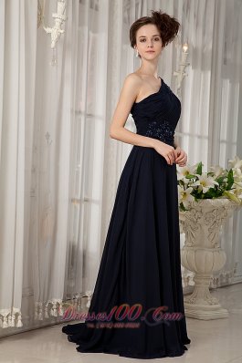 Watteau Train Navy One Shoulder Mother Of The Bride Dress