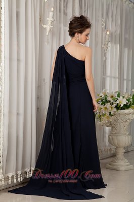 Watteau Train Navy One Shoulder Mother Of The Bride Dress