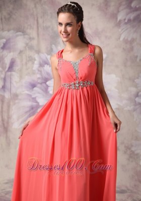 Cross Straps Beaded Watermelon Prom Evning Dress