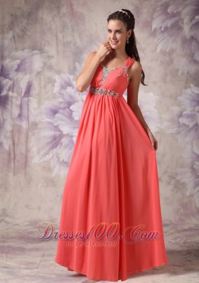 Cross Straps Beaded Watermelon Prom Evning Dress