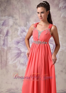 Cross Straps Beaded Watermelon Prom Evning Dress