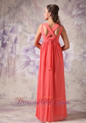 Cross Straps Beaded Watermelon Prom Evning Dress