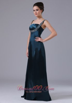 2013 2014 Column Beaded Straps Navy Prom Dress Taffeta