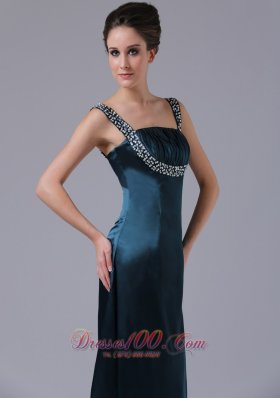 2013 2014 Column Beaded Straps Navy Prom Dress Taffeta