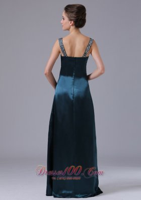 2013 2014 Column Beaded Straps Navy Prom Dress Taffeta