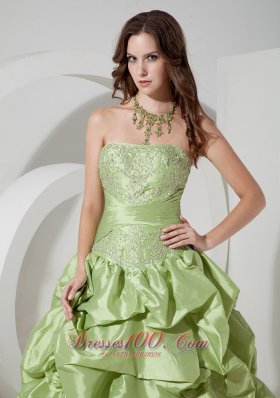 Taffeta Pick-ups Yellow Green Prom Dress with Appliques