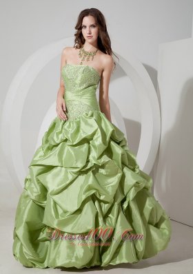 Taffeta Pick-ups Yellow Green Prom Dress with Appliques