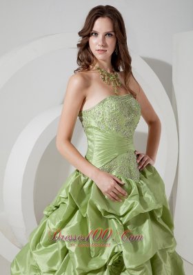 Taffeta Pick-ups Yellow Green Prom Dress with Appliques