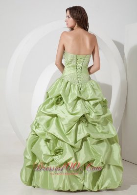 Taffeta Pick-ups Yellow Green Prom Dress with Appliques