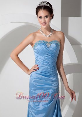 Rhinestones Ruched Bodice Taffeta Baby Blue Prom Dress