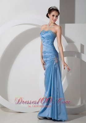 Rhinestones Ruched Bodice Taffeta Baby Blue Prom Dress