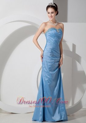 Rhinestones Ruched Bodice Taffeta Baby Blue Prom Dress