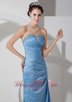 Rhinestones Ruched Bodice Taffeta Baby Blue Prom Dress