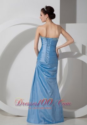 Rhinestones Ruched Bodice Taffeta Baby Blue Prom Dress