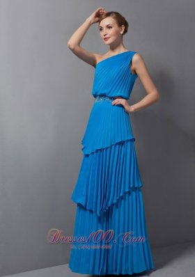 Layered One Shoulder Chiffon Blue Mother of Bride Dress