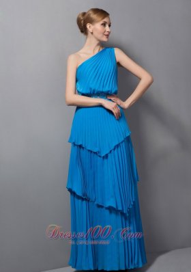 Layered One Shoulder Chiffon Blue Mother of Bride Dress