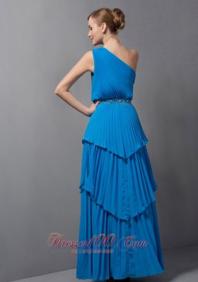 Layered One Shoulder Chiffon Blue Mother of Bride Dress