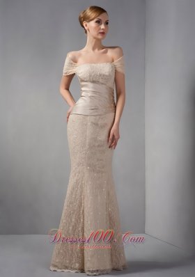 Mermaid Off The Shoulder Lace Champagne Prom Dress